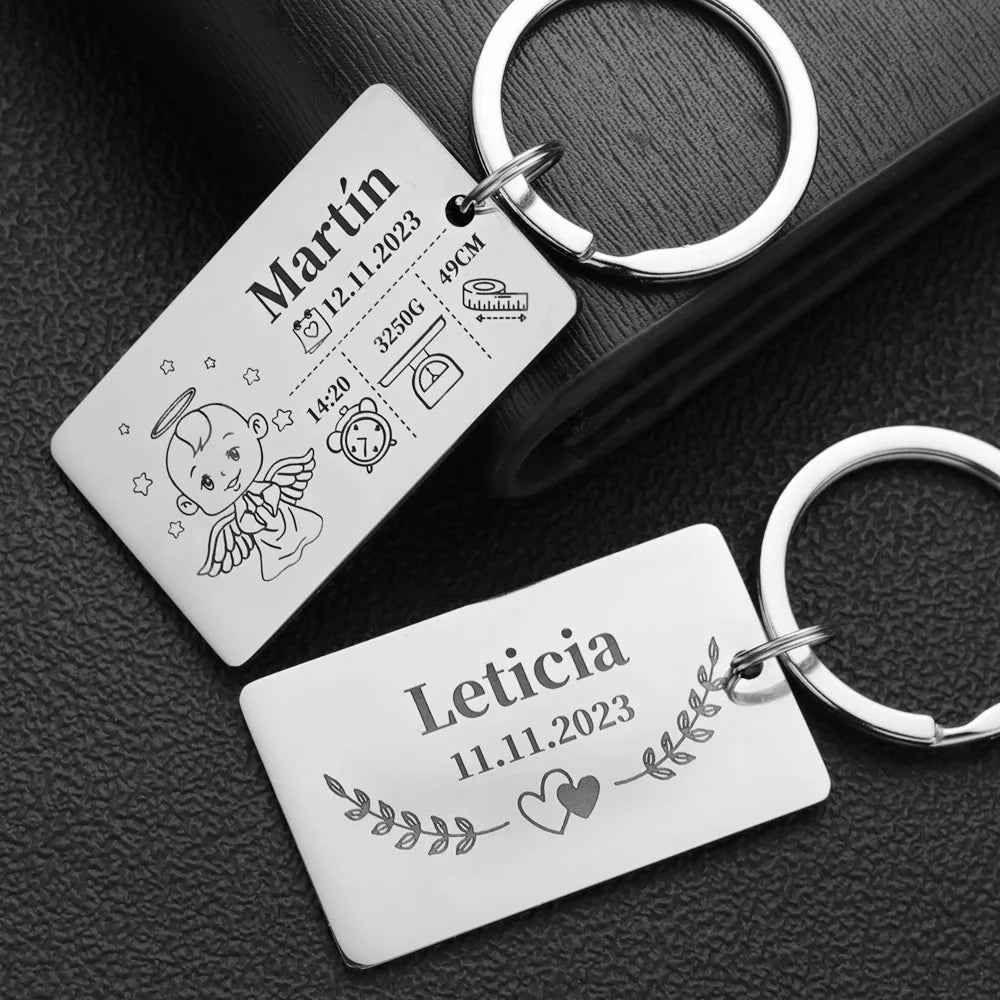 Personalized Keychain Newborn Baby Customized Information Name Gift for New Mom Dad Father Mother Day Keyring Key Chains Rings