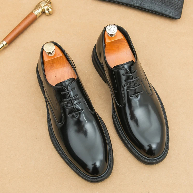 Comfort Thick Soled Leather Shoes Men Business Formal Flats Brand New Men Casual Shoes Classic Handmade Man Oxford Wedding Shoes