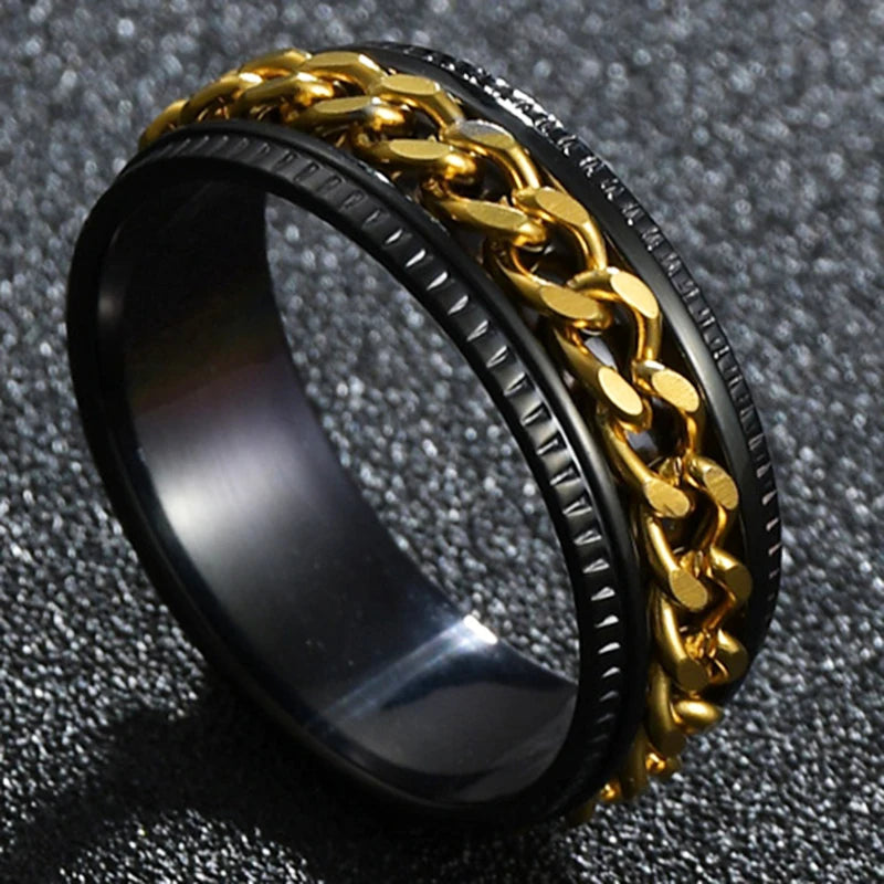 MeMolissa New Cool Stainless Steel Rotatable Ring High Quality Spinner Chain Rotable Rings for Women Man Punk Jewelry Party Gift