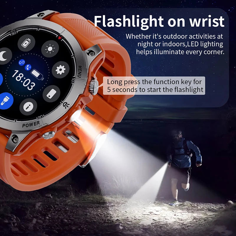 Aiweile AW45 Smart Watch Man Flashlight Fitness Tracker Miltary Connected NFC Compass Sport Bluetooth Call Dialing Korean Hebrew