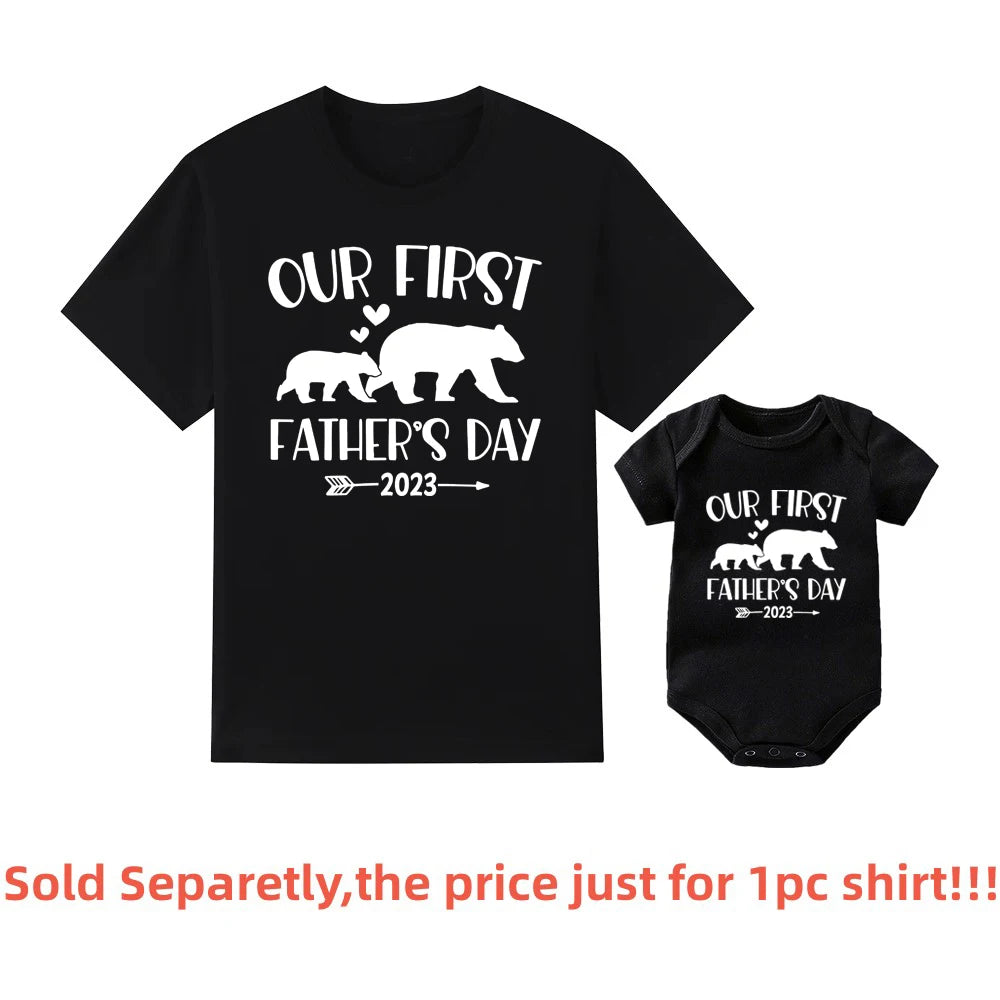 Father's Day Family Matching Shirts Our First Fathers Day Together T-Shirts Dad and Daughter Son Macthing Outfits Baby Rompers