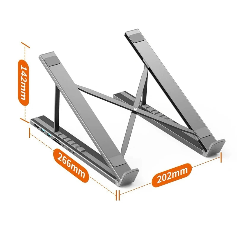 8 IN 1 Laptop Stand Docking Station Aluminum Alloy Foldable and Liftable USB-C Docking Station