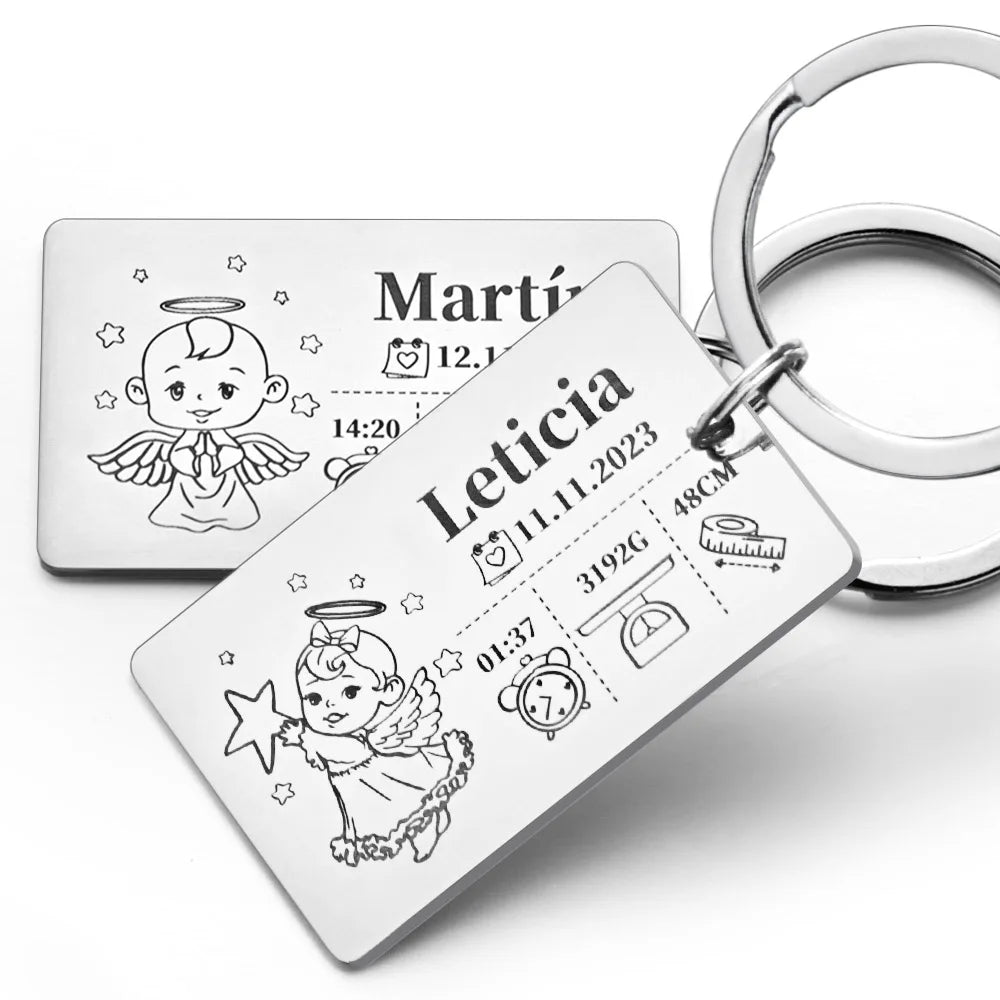 Personalized Keychain Newborn Baby Customized Information Name Gift for New Mom Dad Father Mother Day Keyring Key Chains Rings