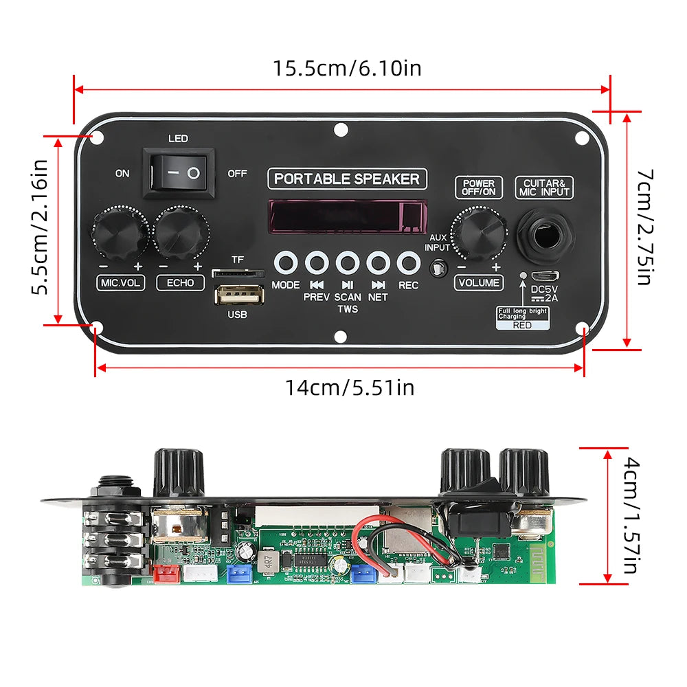 DC 3.7-5V MP3 BT Decoding Board 2 * 10W With Power Amplifier Audio Motherboard AB5602B Portable Speaker Power Amplifier Board