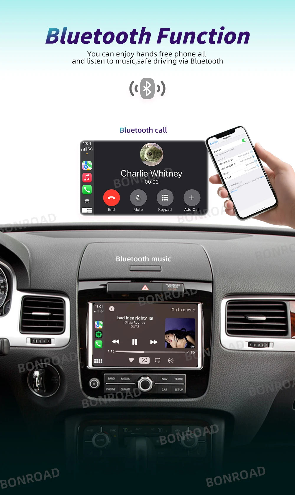 Bonroad Wireless Carplay Android Auto Modulo For Volkswagen Touareg RNS850 2010-2018 with Android Auto Voice Control Mirrorlink
