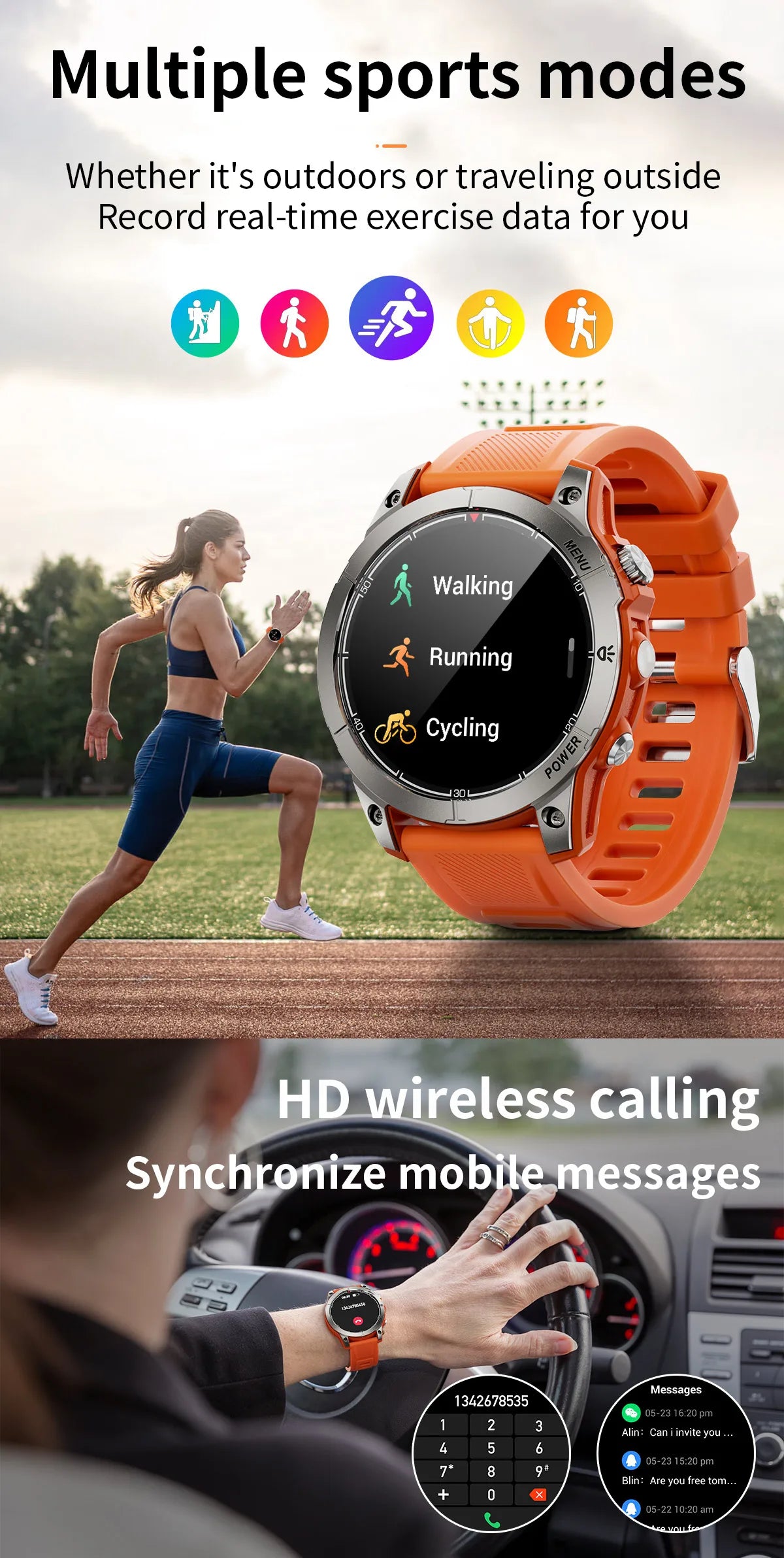 Aiweile AW45 Smart Watch Man Flashlight Fitness Tracker Miltary Connected NFC Compass Sport Bluetooth Call Dialing Korean Hebrew