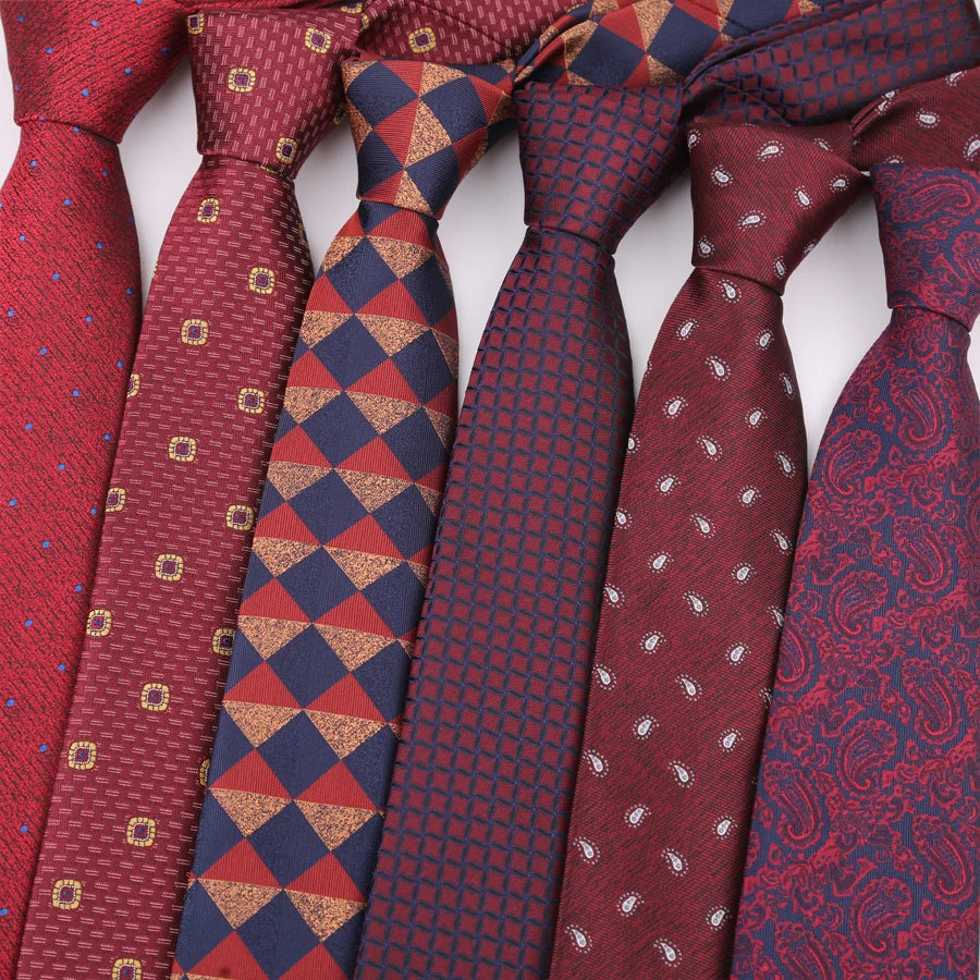 Luxury 8CM Mens Ties Necktie Red Color Ties For Man Groom Jacquard Woven Neck Tie For Business Wedding Party