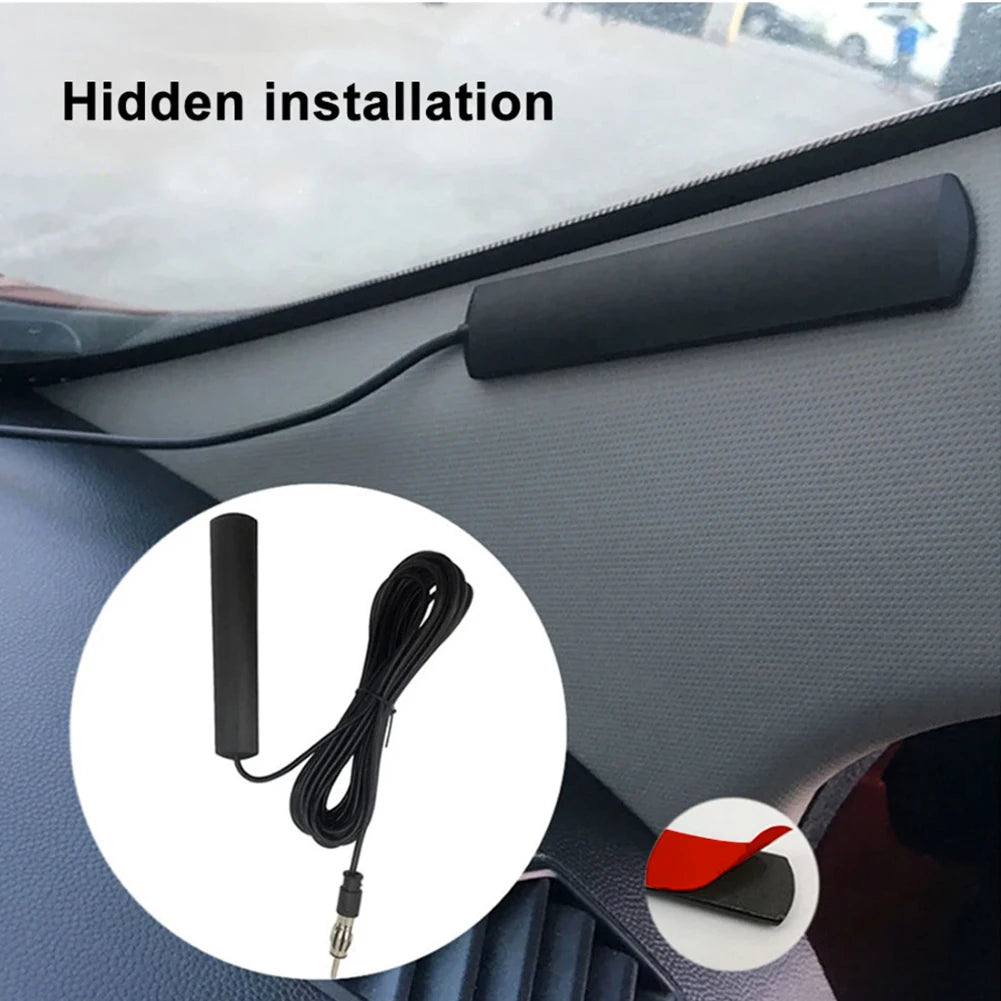 DC 5-12V AM/FM Radio Aerial Car Interior Hidden Amplified Antenna 85-860Mhz Car Radio Patch Aerial for Car Truck Motorcycle Boat