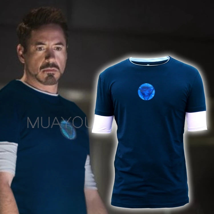Tony Stark Tshirt Man Tony Stark cosplay fake two Luminous T-shirt Movie Shirt Tee