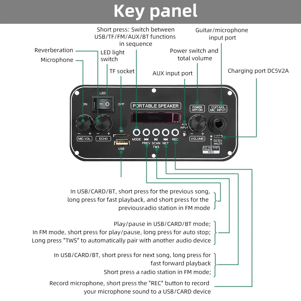 DC 3.7-5V MP3 BT Decoding Board 2 * 10W With Power Amplifier Audio Motherboard AB5602B Portable Speaker Power Amplifier Board