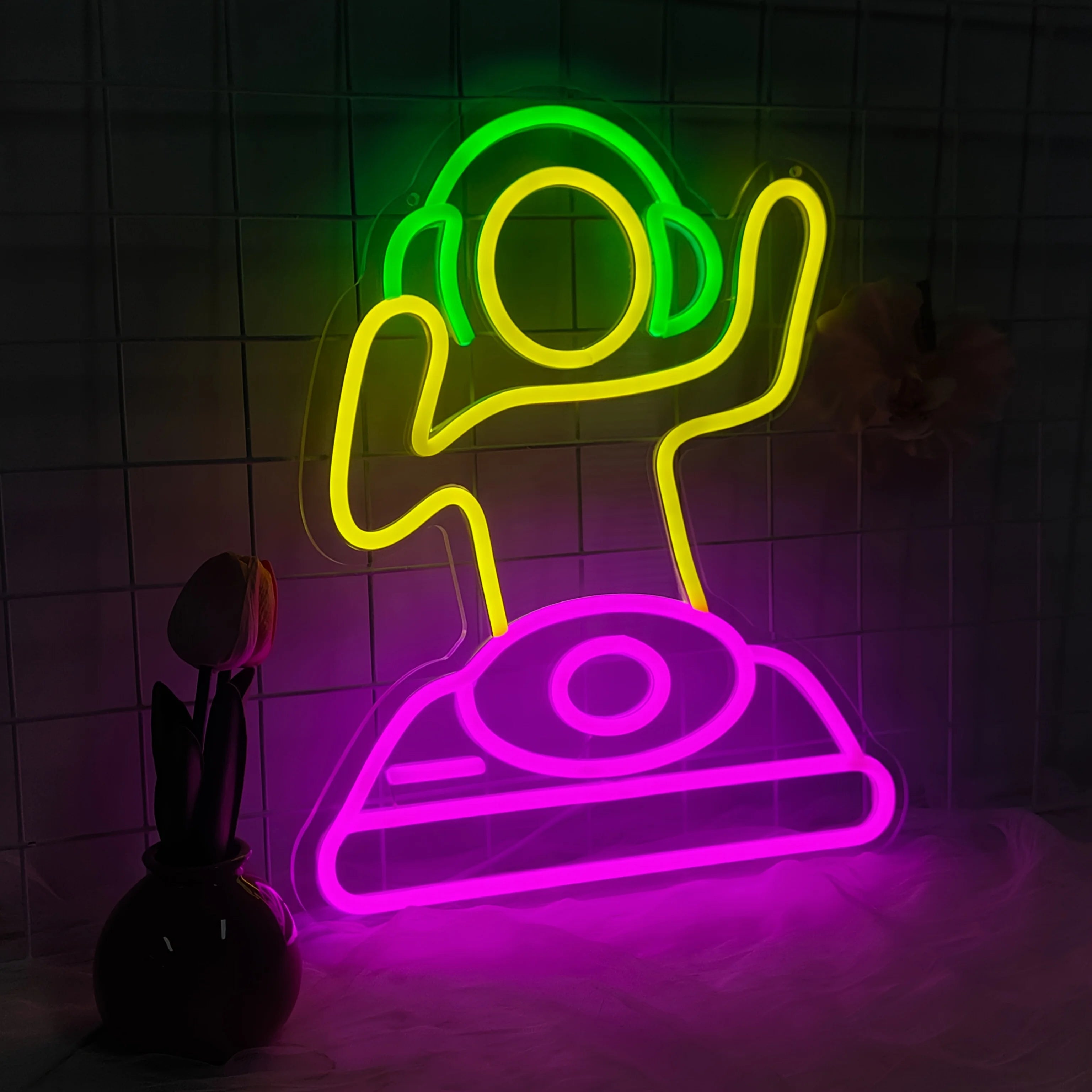DJ Player Neon Sign - USB-Powered LED Light with Vibrant Green & Pink Glow, Wall-Mounted Decor for Bars, for Man Caves