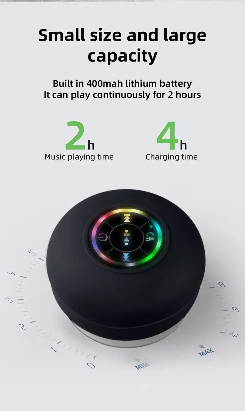 New Bathroom Waterproof Wireless LED Bluetooth Speaker Large Suction Cup Mini Portable Speaker Outdoor Sports Stereo Speaker