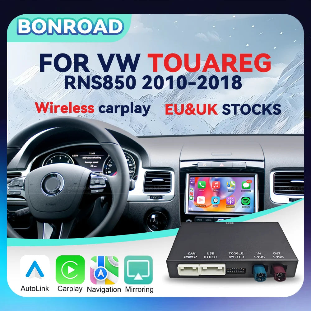 Bonroad Wireless Carplay Android Auto Modulo For Volkswagen Touareg RNS850 2010-2018 with Android Auto Voice Control Mirrorlink