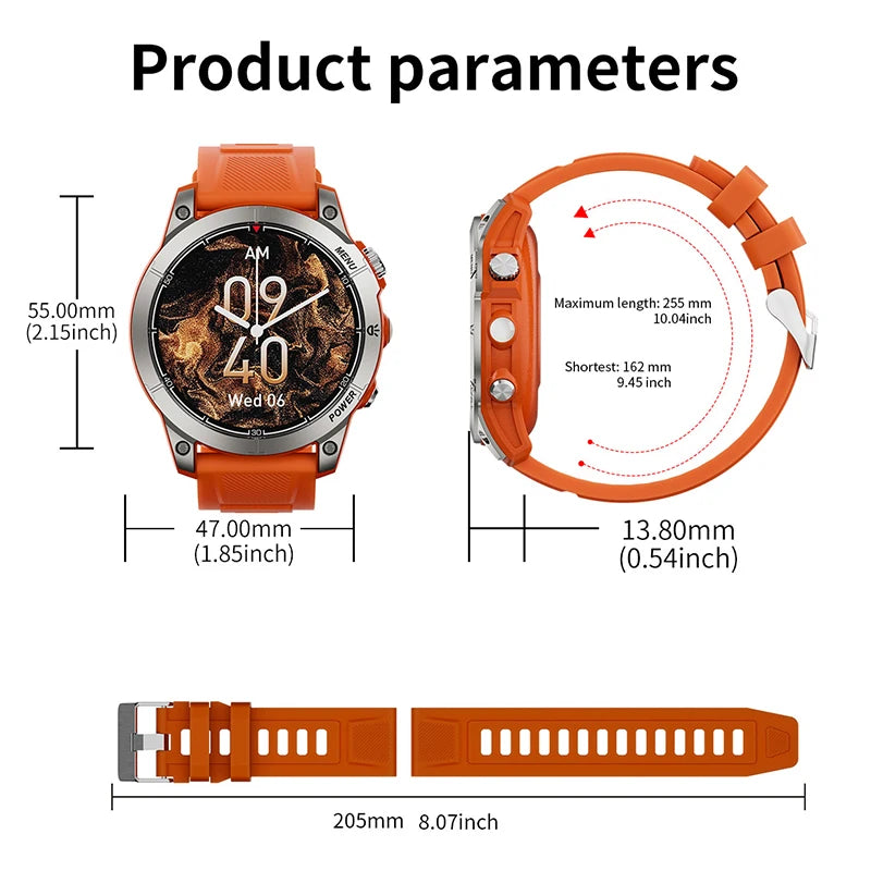 Aiweile AW45 Smart Watch Man Flashlight Fitness Tracker Miltary Connected NFC Compass Sport Bluetooth Call Dialing Korean Hebrew