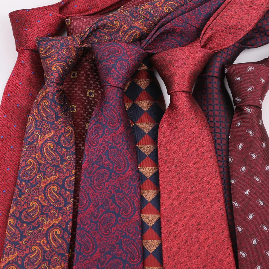 Luxury 8CM Mens Ties Necktie Red Color Ties For Man Groom Jacquard Woven Neck Tie For Business Wedding Party