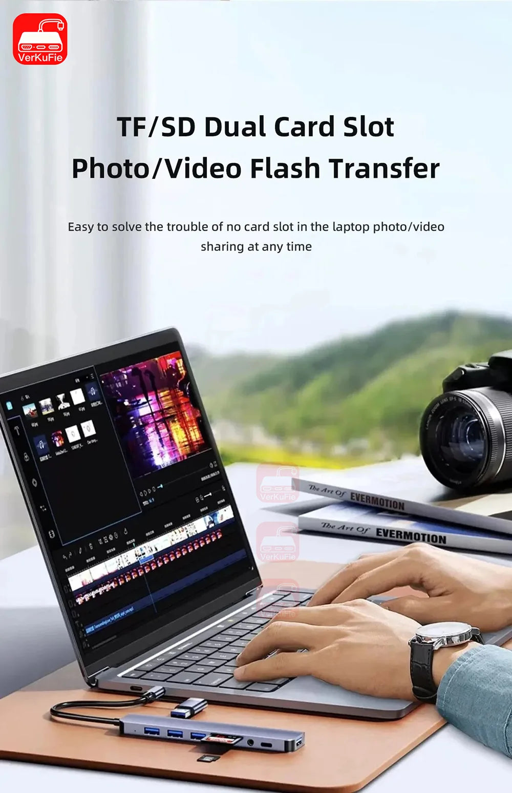 USB C Hub USB Splitter 8 in 1 USB Extender with 4 USB Port 1 USBC Port TF/SD Card Reader Audio Output Compatible for MacBook