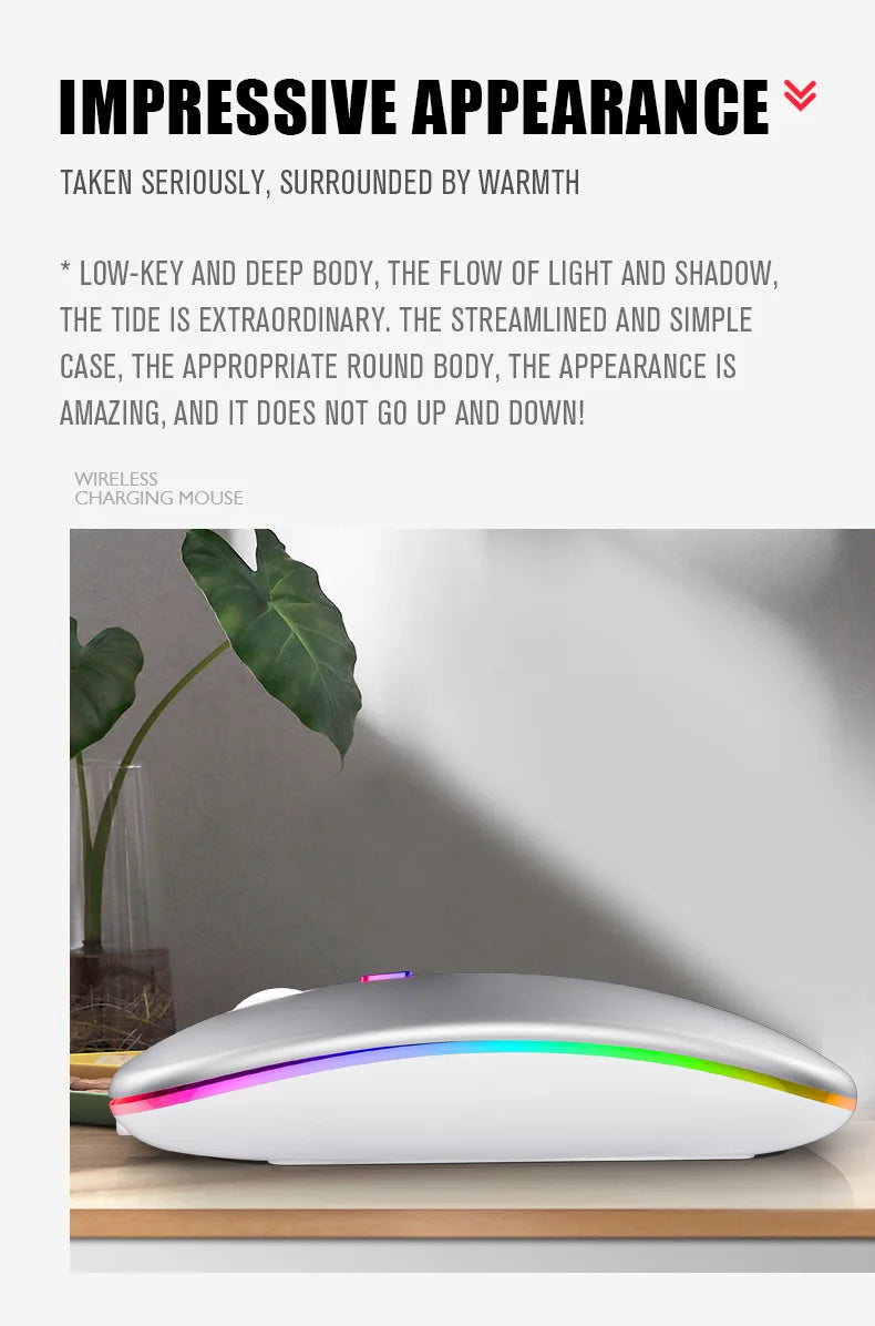 HOMEFISH PHONEPACE Dual Mode Wireless Mouse 2.4G Bluetooth Rechargeable Silent LED Backlit Optical Mice for PC Laptop