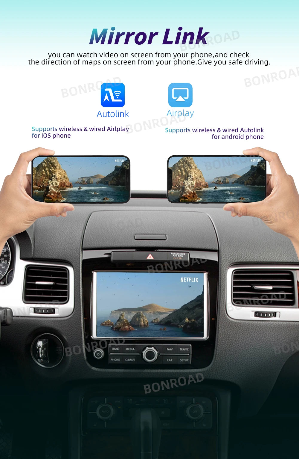 Bonroad Wireless Carplay Android Auto Modulo For Volkswagen Touareg RNS850 2010-2018 with Android Auto Voice Control Mirrorlink