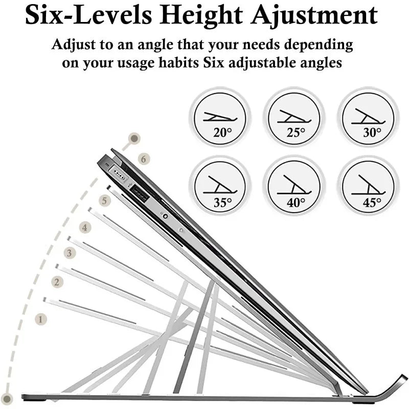 Adjustable laptop stand, suitable for 10-15.6 inch laptops and tablets, foldable ergonomic desktop stand with ventilation design