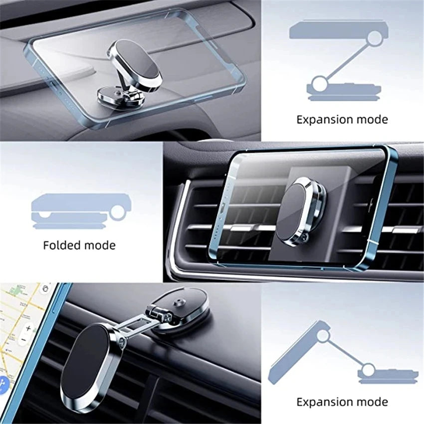 1080° Rotatable Magnetic Car Phone Holder Foldable Magnet Smart Phone Stand GPS Phone Bracket In Car For iPhone 16 Xiaomi Huawei