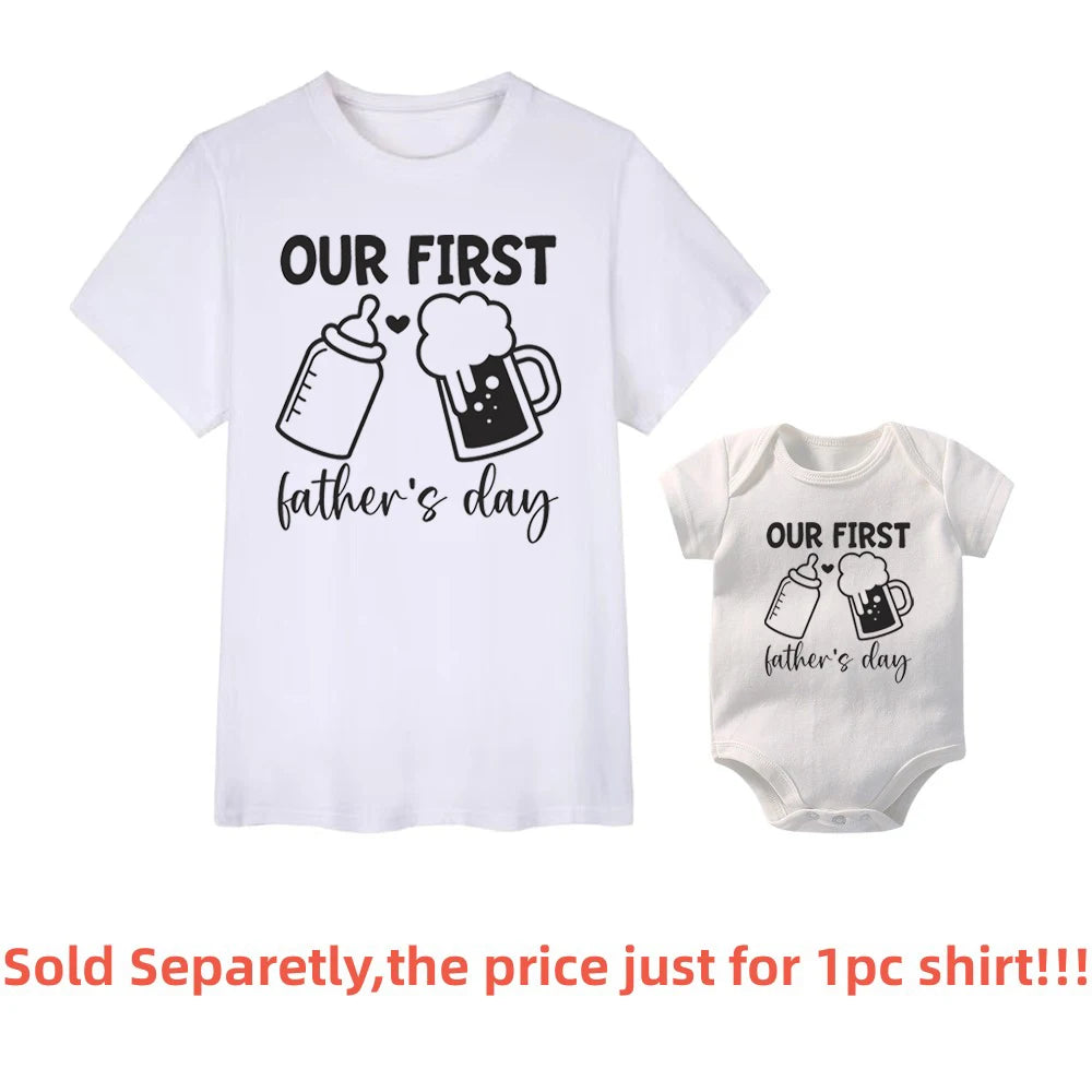 Father's Day Family Matching Shirts Our First Fathers Day Together T-Shirts Dad and Daughter Son Macthing Outfits Baby Rompers