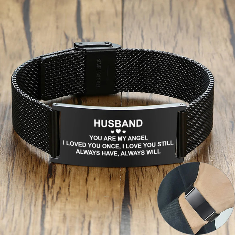 Personalize Names Bracelets for Men,Custom Engraved Stainless Steel ID Bracelets,Custom Love Gift Wrist for Father Husband Son