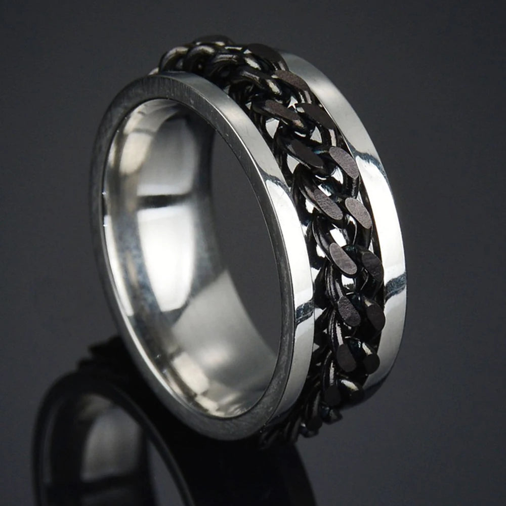 MeMolissa New Cool Stainless Steel Rotatable Ring High Quality Spinner Chain Rotable Rings for Women Man Punk Jewelry Party Gift