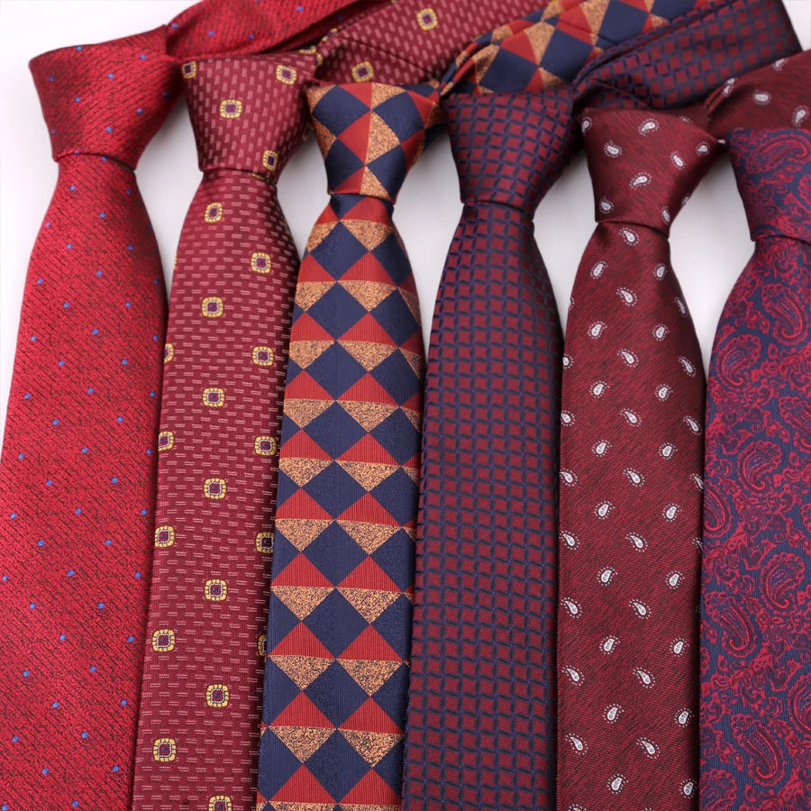 Luxury 8CM Mens Ties Necktie Red Color Ties For Man Groom Jacquard Woven Neck Tie For Business Wedding Party