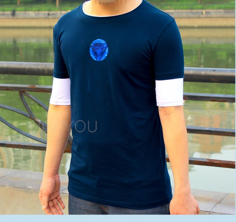 Tony Stark Tshirt Man Tony Stark cosplay fake two Luminous T-shirt Movie Shirt Tee